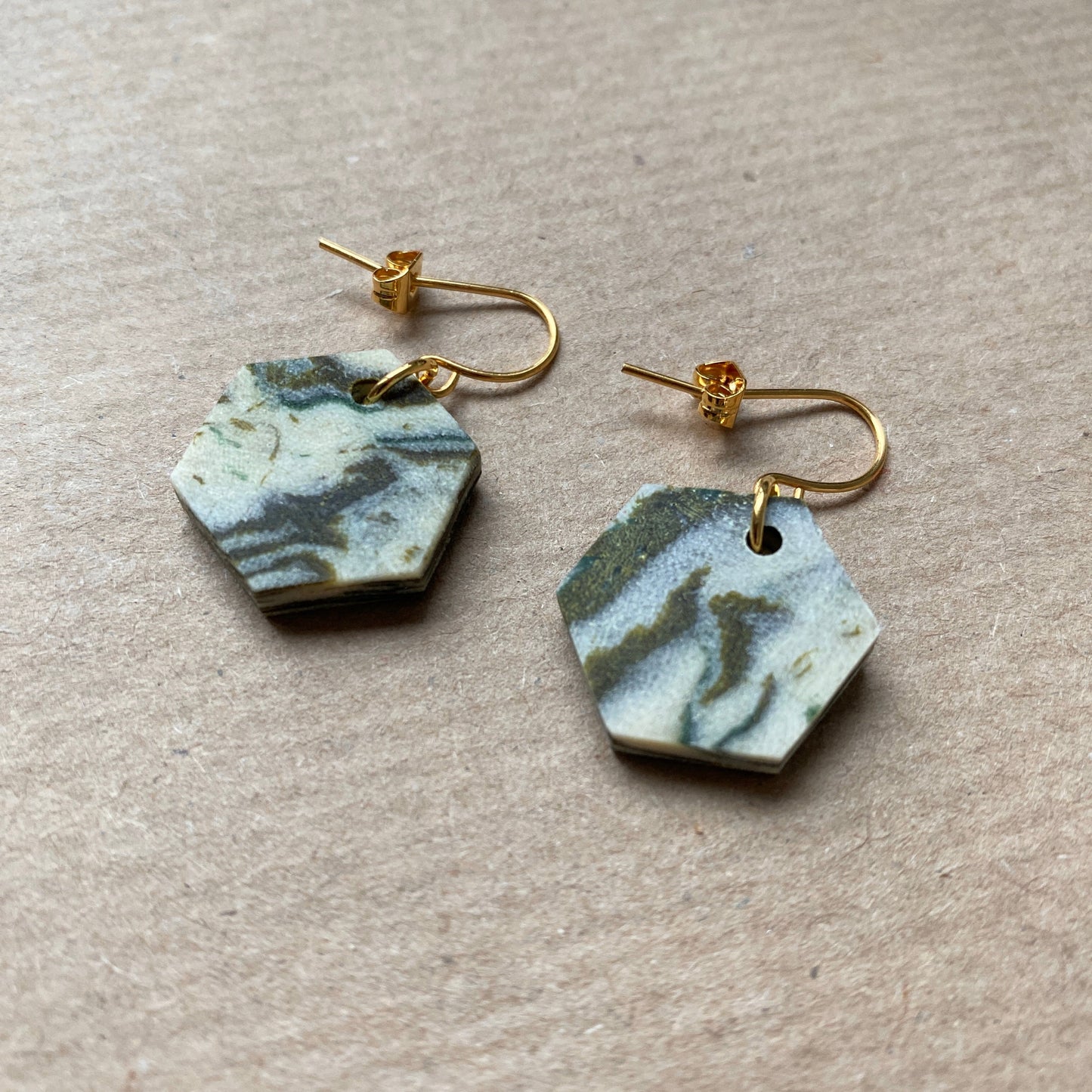 Sage Hexagon Fabreco Earrings