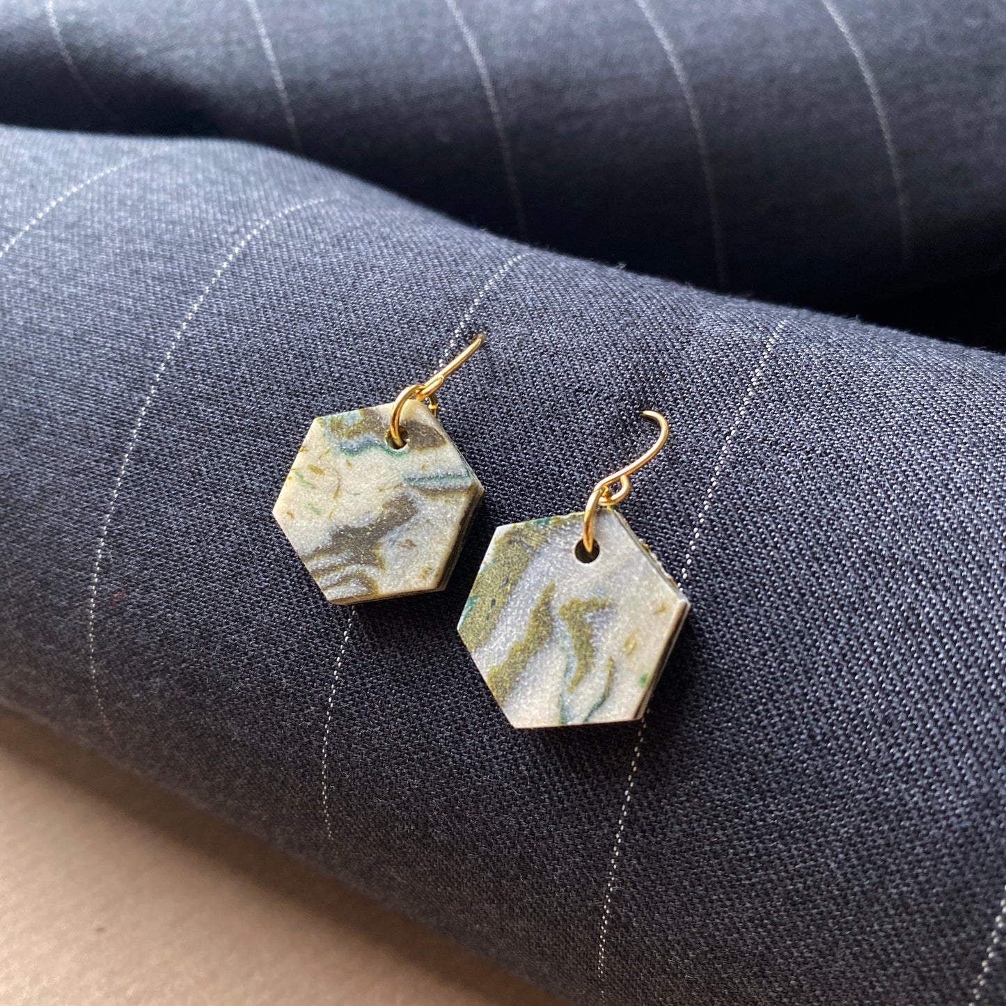 Sage Hexagon Fabreco Earrings
