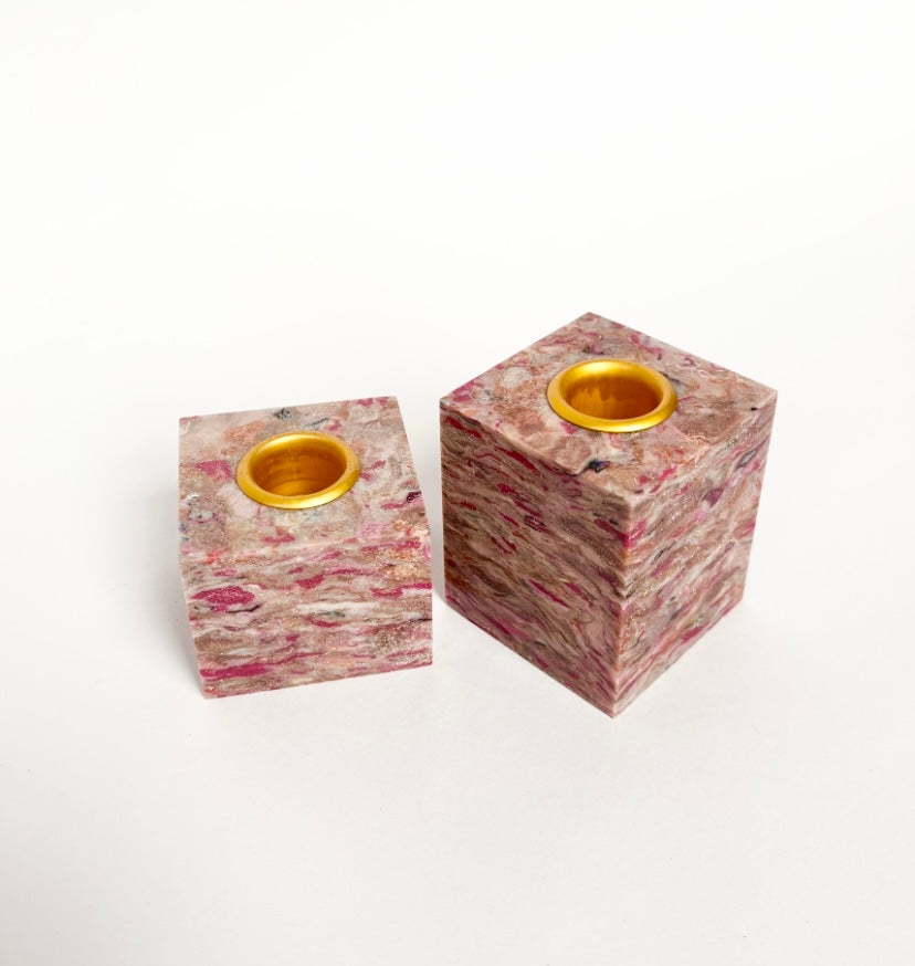 Pink candlestick holders