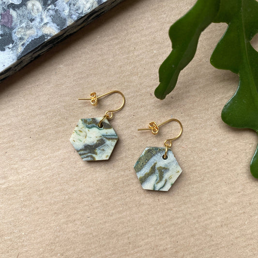 Sage Hexagon Fabreco Earrings